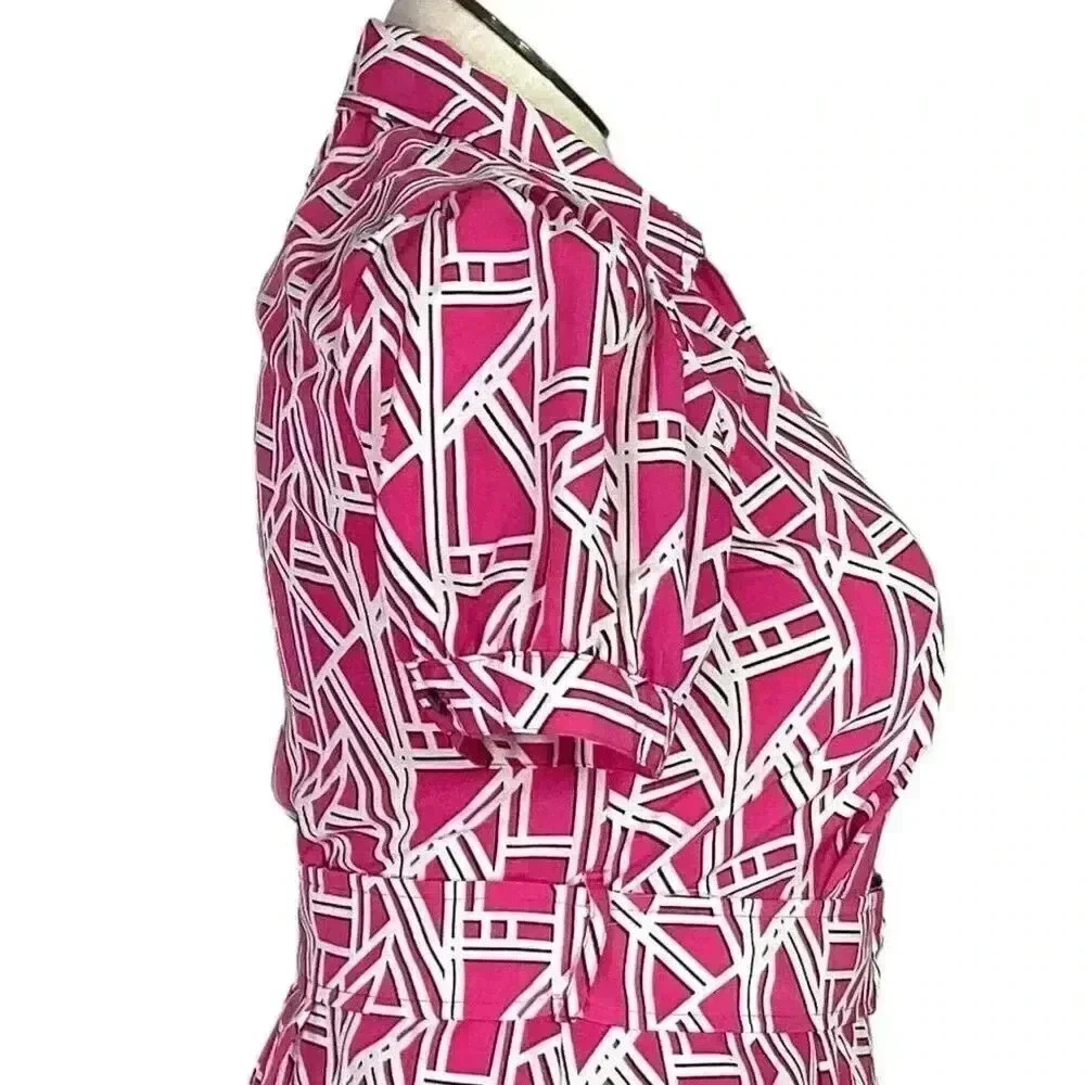 Karl Lagerfeld Logo Print Shirtdress Women 10 Pink Button Front Short Sleeve NEW - Picture 5 of 9